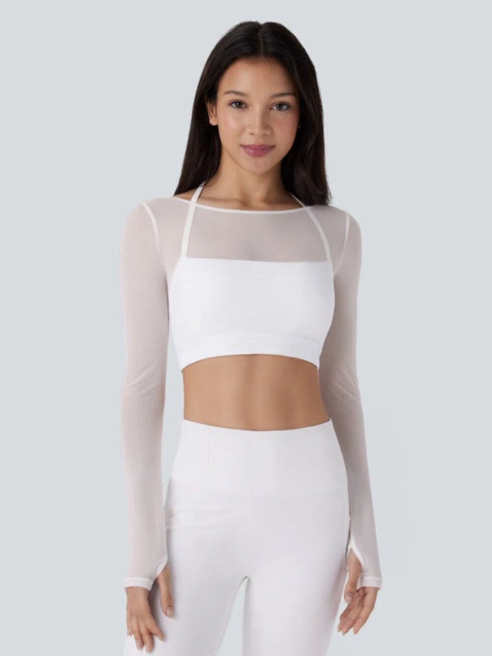 Halara Top Women M White Mesh Backless 2 in 1 Crop Yoga Sportswear NWT